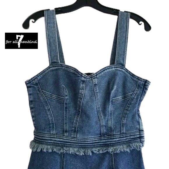 7 For All Mankind NEW Western MUSE Sweetheart Neck Frayed Fitted Denim Dress S - Picture 2 of 12